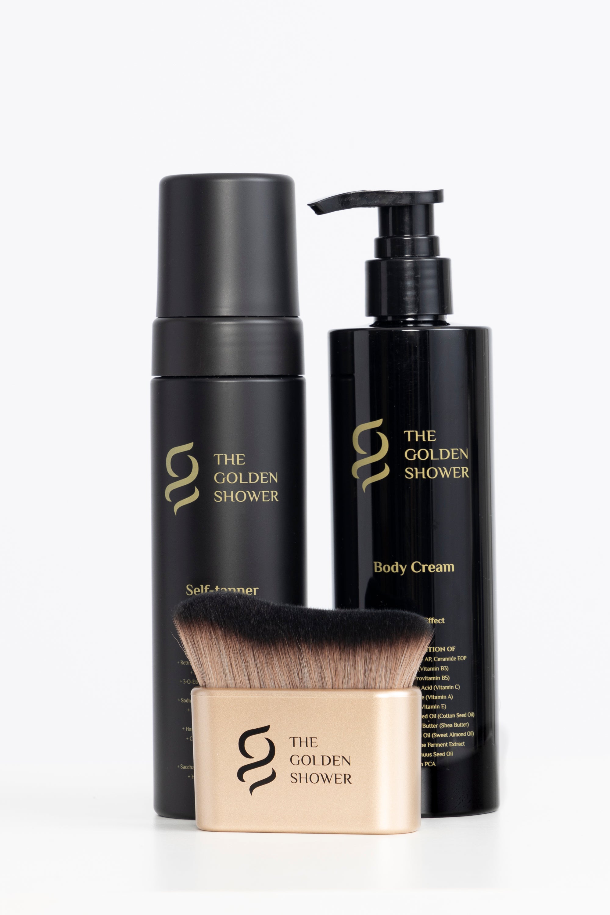 Golden Shower Beauty complete self tan kit - body cream, professional brush and self-tanning system