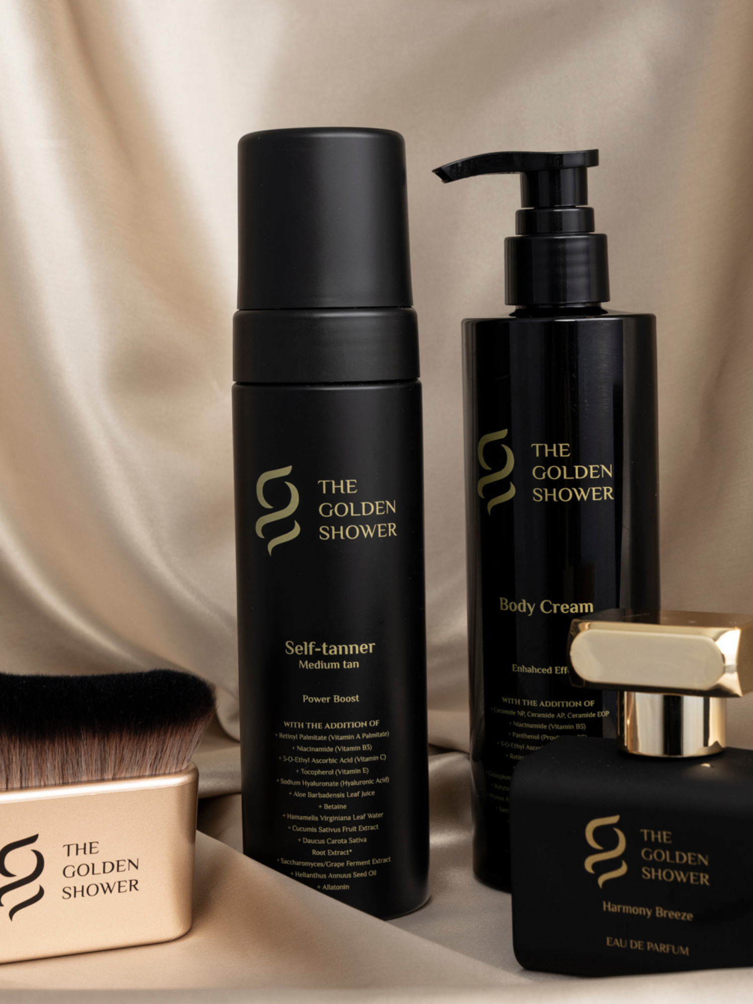 Golden Shower Beauty ultimate collection - complete 4-piece beauty kit with fragrance, self tan, body cream and brush